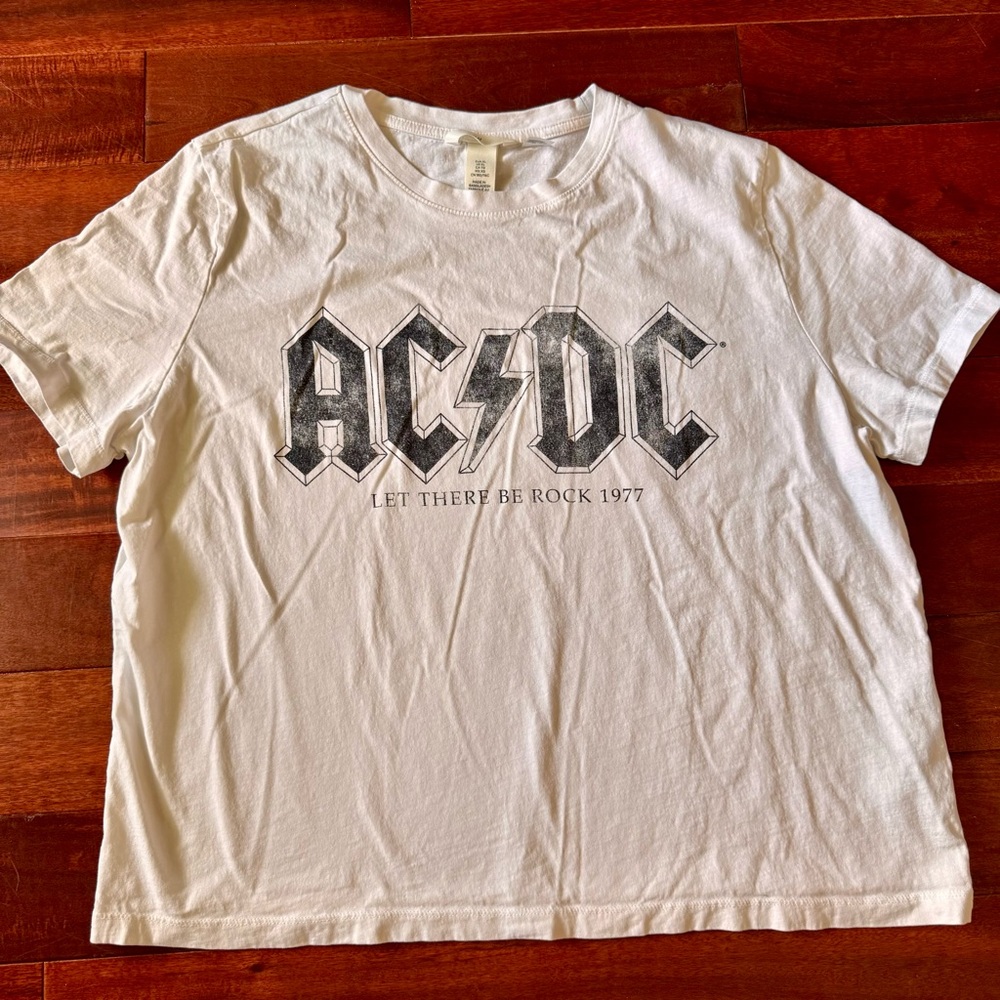 AC/DC White Short Sleeve Tee Classic Band Logo